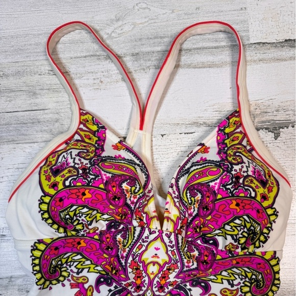 Athleta Paisley Pink White Green Tankini Size Medium - Picture 2 of 5